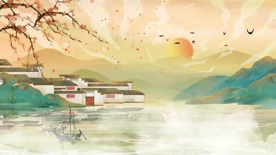 古风淡雅山水画背景视频