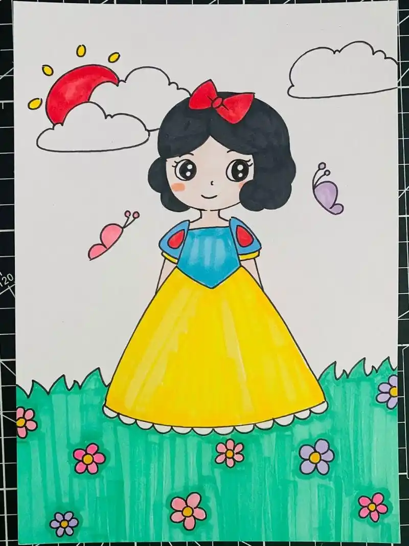 白雪公主儿童画 卡通 简单人物画