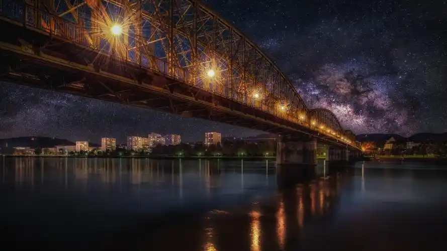 星空 桥梁 铁路 夜间风景4k图片,4k高清风景图片,娟娟壁纸