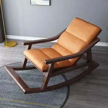实木新中式摇摇椅胡桃木单人沙发北欧躺椅午睡摇椅家用阳台休闲椅摇