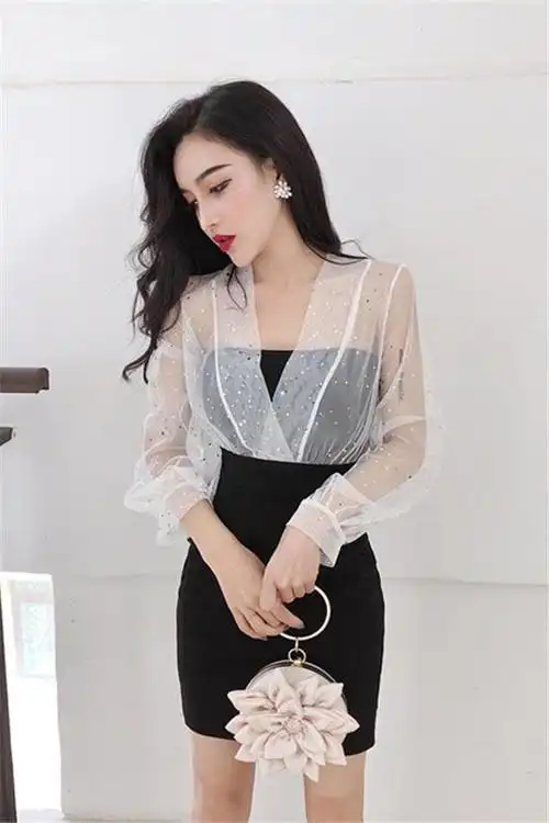 新款夜店女装性感透视网纱拼接抹胸包臀夏季连衣裙潮