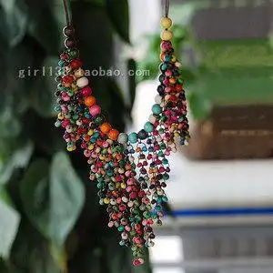 【幽莲魅衣】民族风毛衣链 波西米亚纯手工桃木彩珠七彩项链