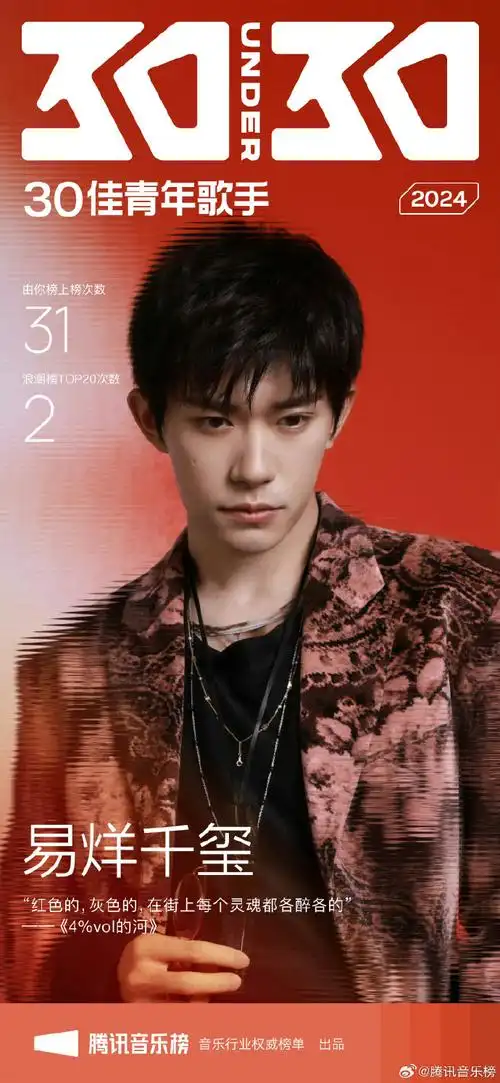 易烊千玺入选2024年30佳青年歌手