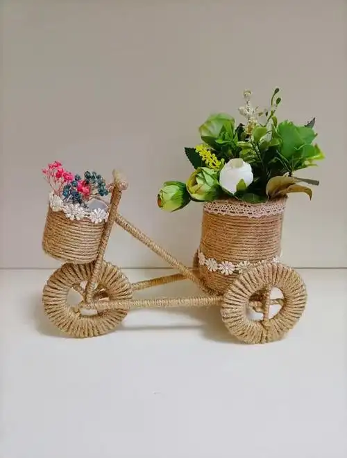 矿泉水瓶废纸板改造麻绳单车花篮,有没有很可爱-度小视