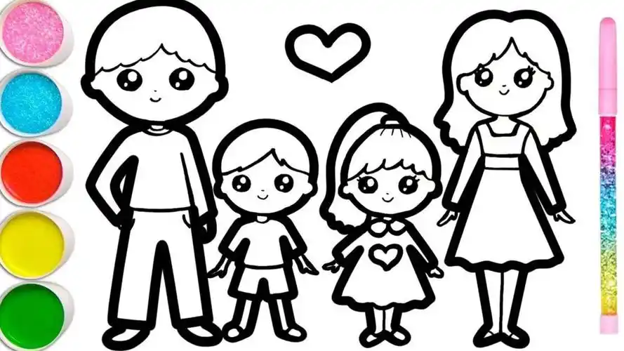 哇!来给幸福的一家四口涂上颜色吧!