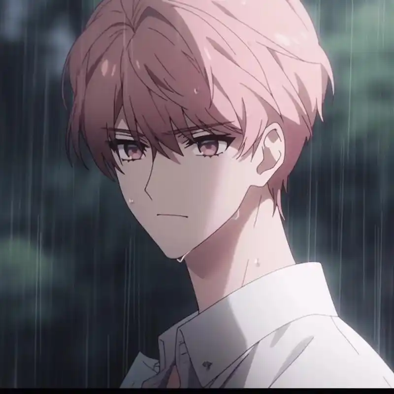 动漫男头 雨中少年粉发