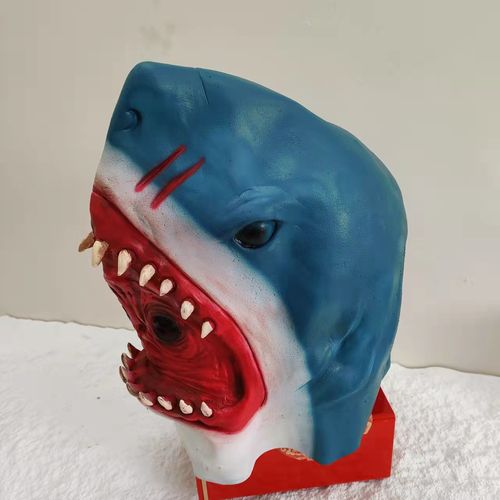 万圣节乳胶面具可怕的鲨鱼动物头套同款假面舞会cosplay