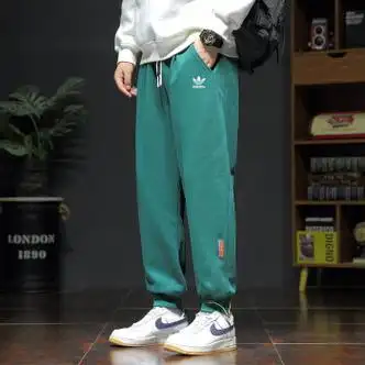 官方阿迪三叶草裤子男春秋运动运动男士束脚裤长裤卫裤绿色xl