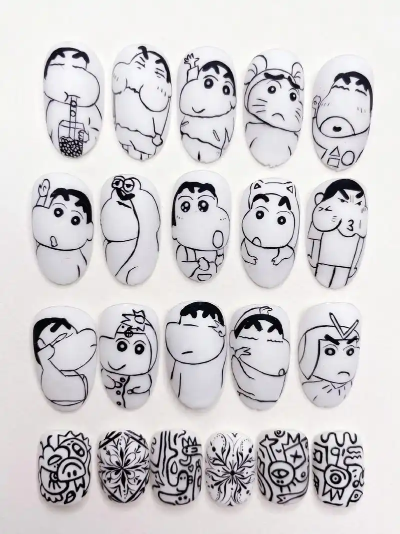 美甲控笔彩绘素材┃蜡笔小新.手绘美甲 蜡笔小新  新手小白练 - 抖音