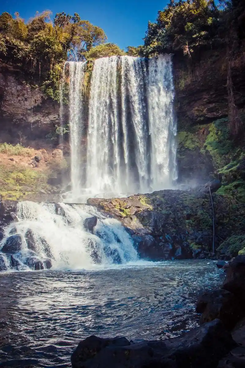 仙境美景美丽瀑布流水树林绿色植物美丽风景山水风景风景图片图片素材