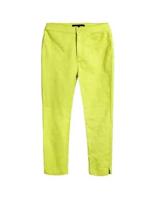 荧光黄修身显瘦七分休闲裤