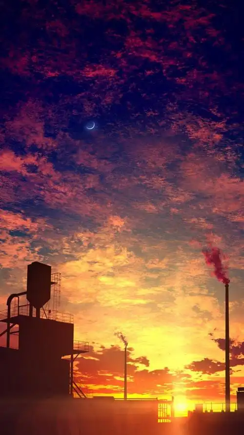 动漫傍晚火烧云风景