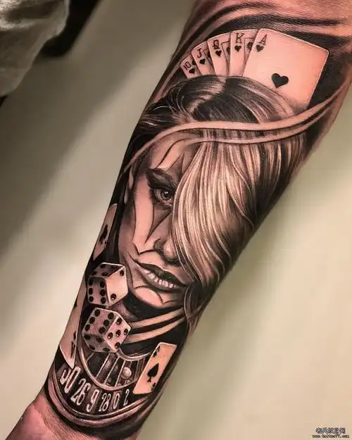 写实女郎扑克牌骰子纹身图案