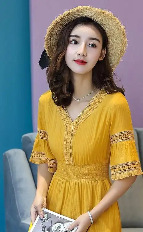 清新短袖流苏v领花边连衣裙,喜欢流苏的裙子,很女人