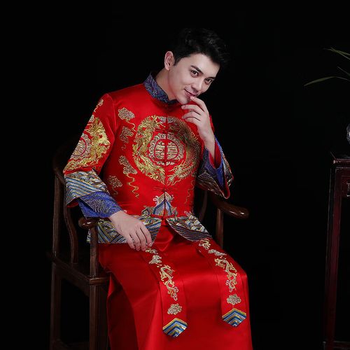 秀禾服男2023新款新郎服中式婚礼结婚礼服唐装中国风汉服婚 蓝边男装