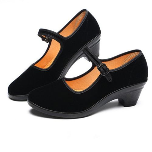 春秋夏季老北京布鞋女单鞋高跟黑色工作鞋酒店鞋礼仪鞋广场跳舞鞋