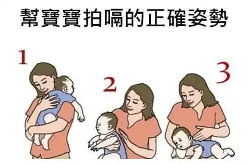 拍嗝的姿势:还有一种拍嗝方法适用于稍大一点的孩子,可以让婴儿坐在