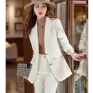 米白色西装外套女秋款时尚高端职业装短款上衣气质小个子西服套装