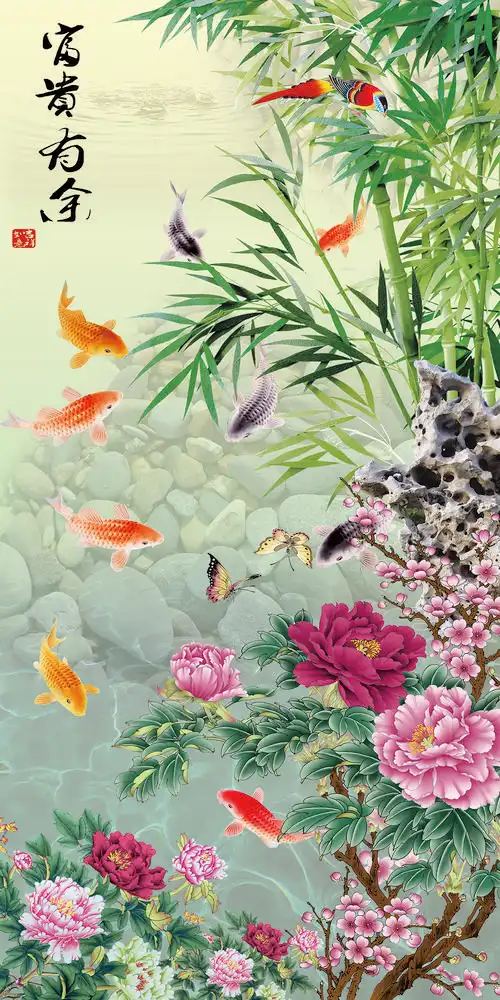 玄关3,荷花,九鱼.