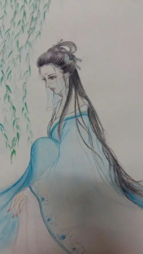 手绘古风面纱女子