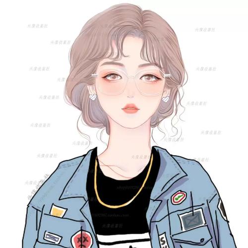 头像女卡通动漫手绘 戴眼镜知性美女 高清图 头像收集社 自动发货