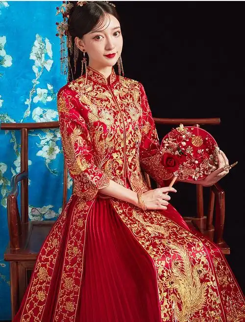 凤冠霞帔整套婚纱大五福新娘2021新款秀禾服中式结婚婚纱礼服敬酒服