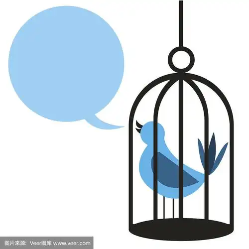 向量可爱的卡通蓝鸟在一个鸟笼