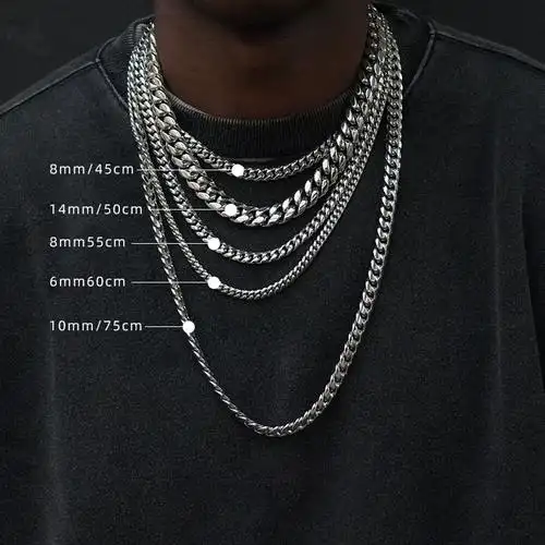 钛钢不变色圆磨加密项链男欧美爆款潮流霸气古巴链嘻哈个性粗链