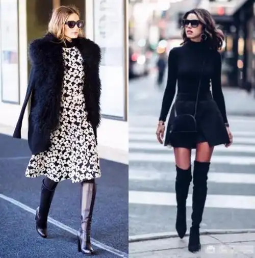 高筒靴如何搭配裙子高筒靴和裙子怎么搭配2