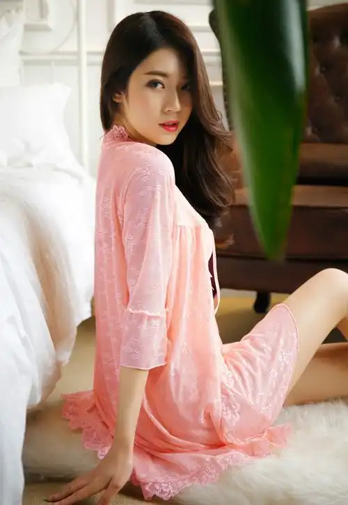 花羽衣 软蕾丝睡裙两件套 简约韩版家居裙 性感蕾丝花边吊带裙 粉色 l