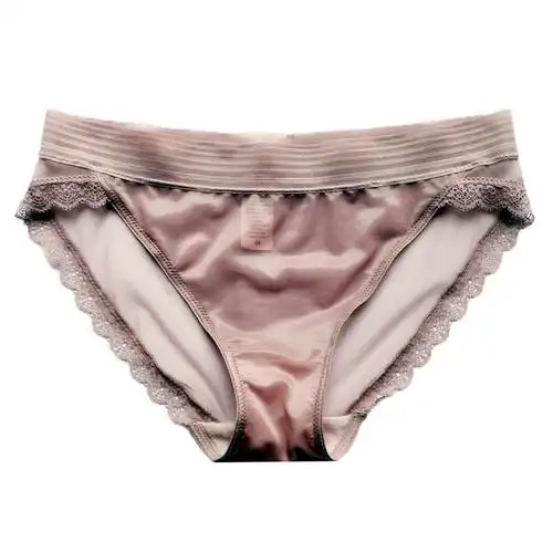 内裤女性感欧美纯色宽腰丝光网纱薄透明镂空蕾丝边低腰包臀三角裤