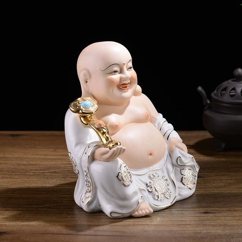 陶瓷大号弥勒佛佛像摆件客厅家居招财大肚笑佛供奉摆设工艺品瓷器