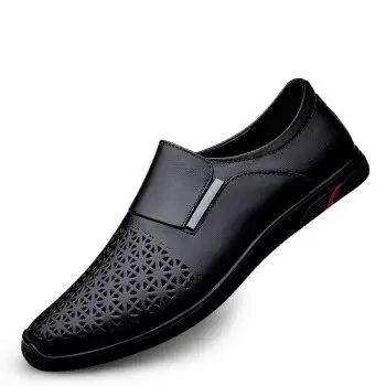 软底英伦商务男鞋韩版时尚男士休闲皮凉鞋耐磨休闲风鞋子男 黑色镂空