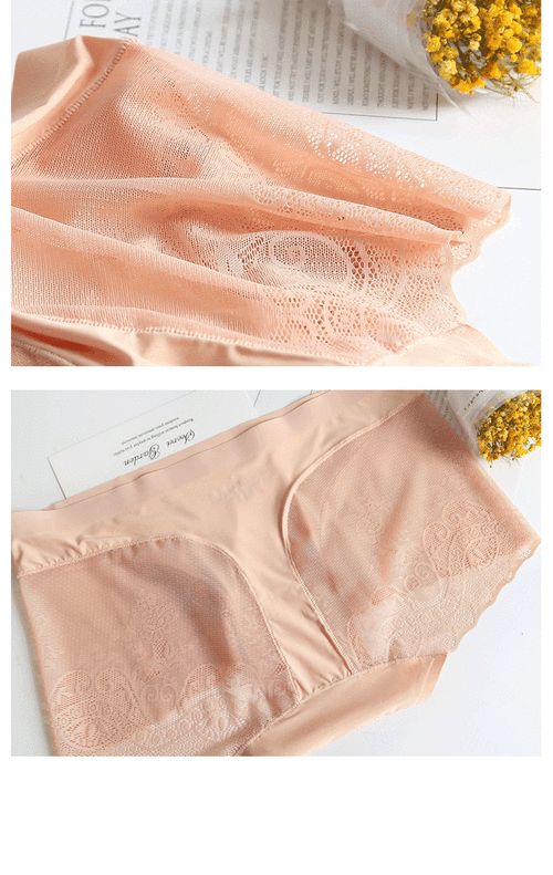 新款夏季中腰内裤女士蕾丝 冰丝超薄平角女式无痕内裤女大码裤头