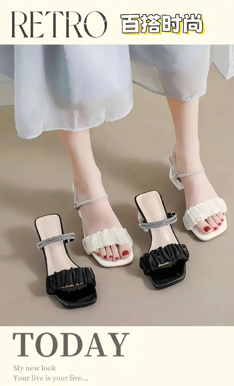 来一款法式一字带罗马凉鞋,高级感十足!上脚很好看,非常百搭!