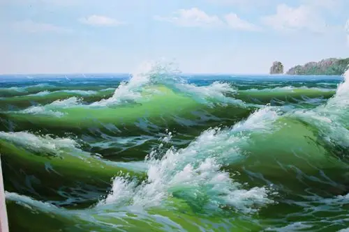 朝鲜功勋艺术家 江大京《海浪》丙烯画 海外直供 【白头山出品】