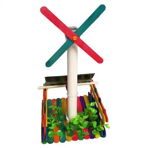 儿童创意diy手工小制作 太阳能风车小屋光伏发电风扇废物利用发明
