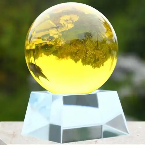 黄水晶球摆件透明圆球人造紫黄色水晶玻璃球装饰品客厅办公桌家居