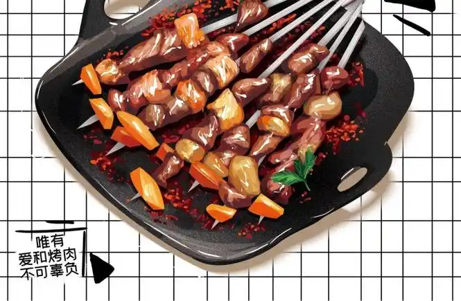 韩式烤肉插画手绘风韩式烤肉创意海报