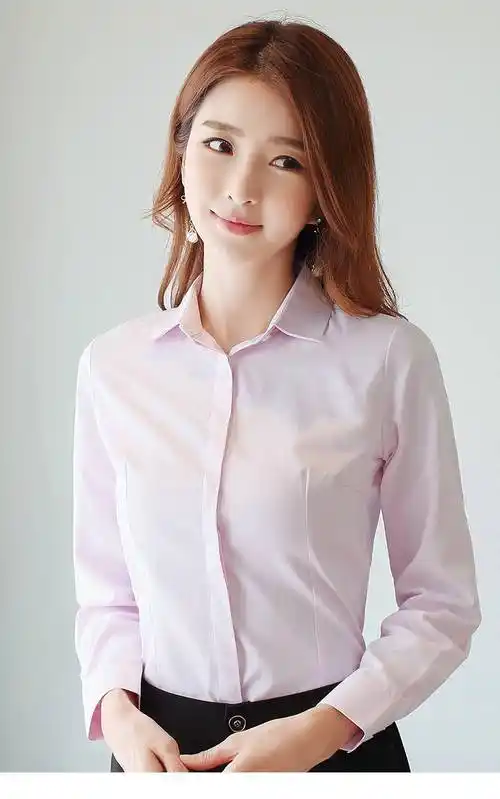 新款方领长袖工装防走光装白色女工作服修身正装衬衫秋冬季女式衬衣