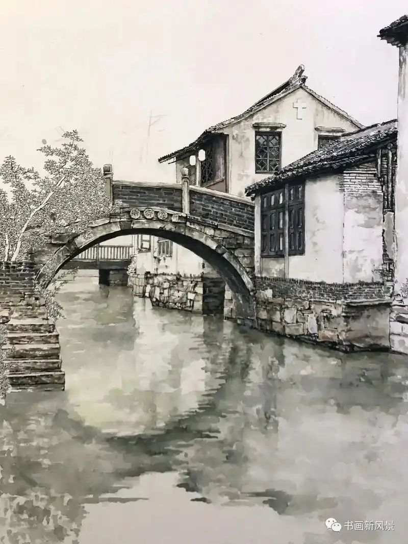 工笔画江南小镇