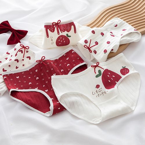 内裤纯棉高初中学生少女女孩发育甜美红色本命年女三角裤