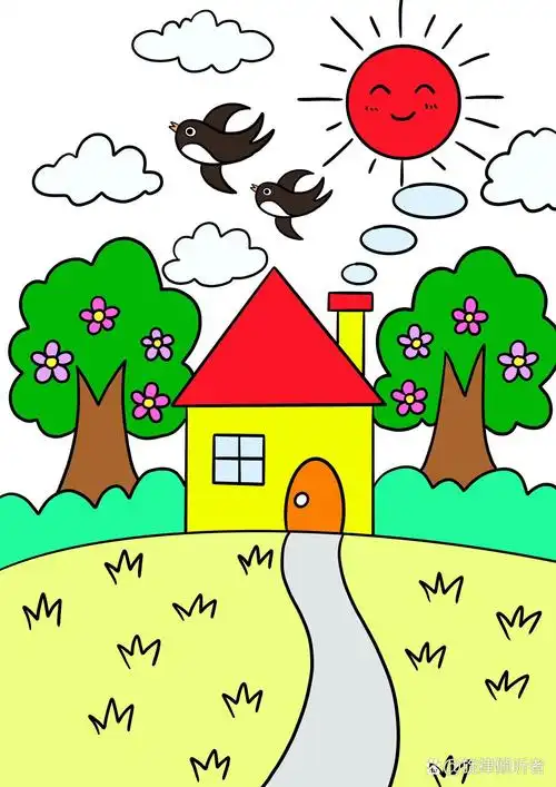 92房子儿童画 大树简单马克笔创意画 课程目标 知识目标:了解不同