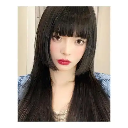 伪娘cd发式姬发黑色修脸cos长发长直公主日常整顶假发