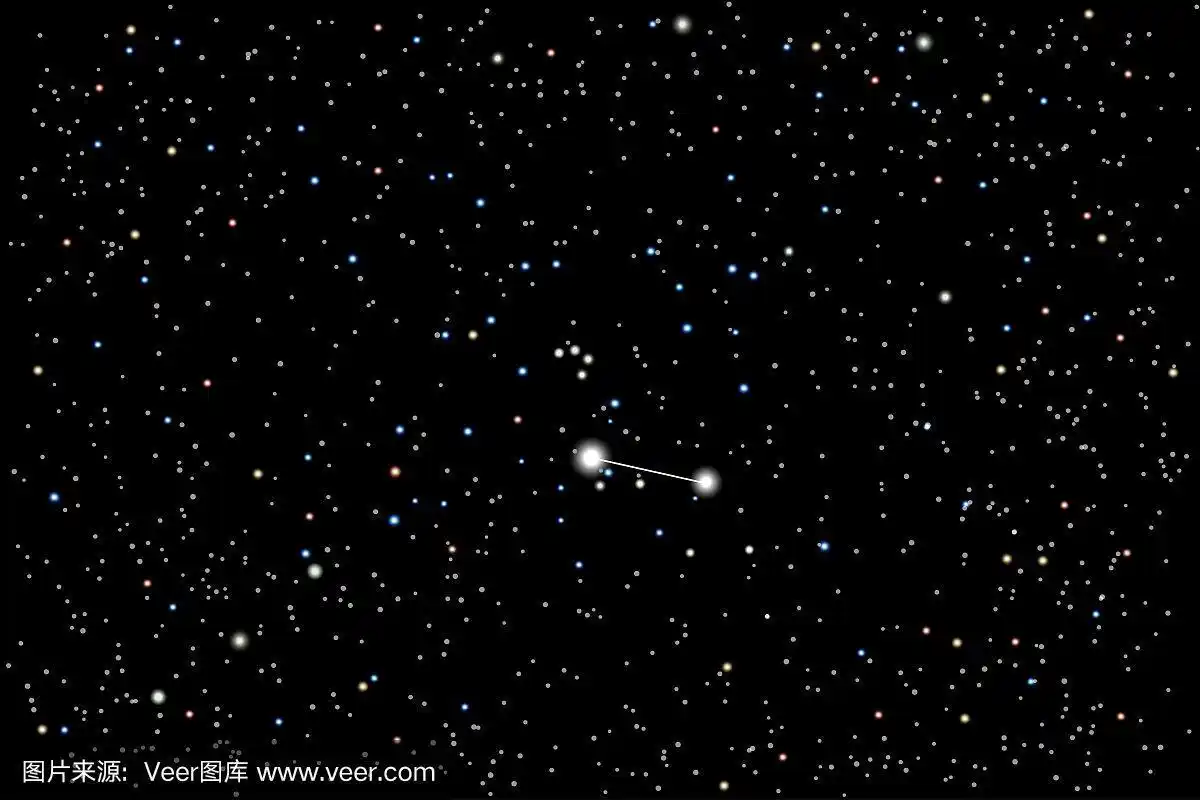 矢量插图的星座canes venatici(猎犬)在一个星空黑色的背景.