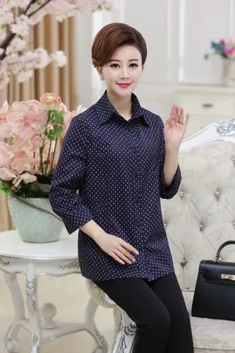 2018新款中老年衬衫女长袖中长款宽松中年波点衬衣大码妈妈装春装上衣