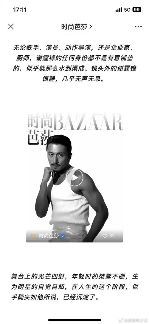 谢霆锋时尚芭莎十二月刊封面