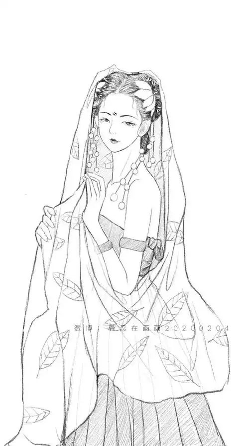 古风人物高清线稿图,绝美的古风手绘线稿