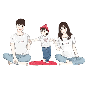 手绘卡通一家三口全家福