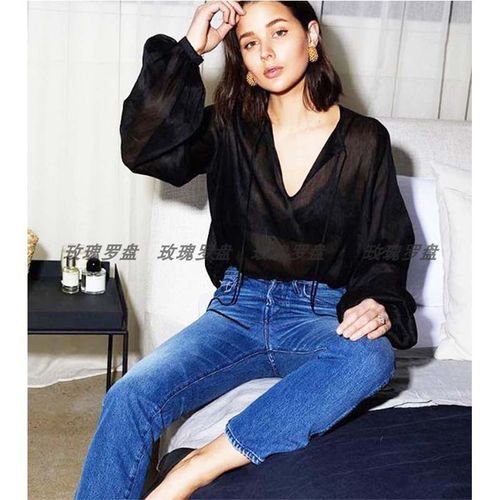 韩minibrand新款 正蓝色简约基本款百搭有型贴身小直筒牛仔裤